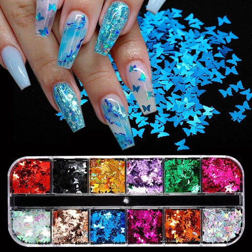 Holographic Butterfly Flakes Nail Art Glitter Sparkly 3D Laser Butterfly Sequins Tips DIY Polish Nail Art Decorations Manicure