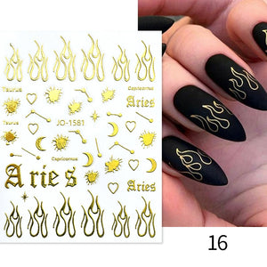 1PC Silver Gold Lines Stripe 3D Nail Sticker Geometric Waved Star Heart Self Adhesive Slider Papers Nail Art Transfer Stickers