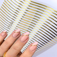 Load image into Gallery viewer, 1PC Silver Gold Lines Stripe 3D Nail Sticker Geometric Waved Star Heart Self Adhesive Slider Papers Nail Art Transfer Stickers