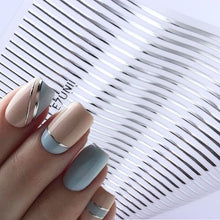 Load image into Gallery viewer, 1PC Silver Gold Lines Stripe 3D Nail Sticker Geometric Waved Star Heart Self Adhesive Slider Papers Nail Art Transfer Stickers