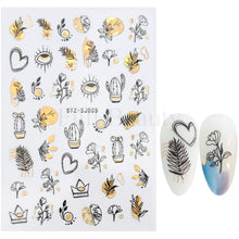 Load image into Gallery viewer, 3D Fall Nail Stickers Gold Leaf Cotton Flowers Transfer Decals Nail Adhesive Sliders Manicure 2022 Autumn Decorations TRSTZ-SJ